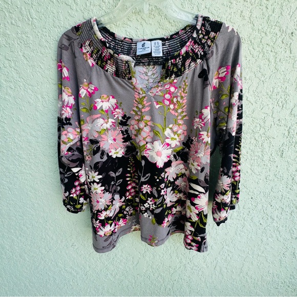 CARIBBEAN JOE XL cotton pink floral blouse tunic top plus size spring boho soft - Picture 1 of 11